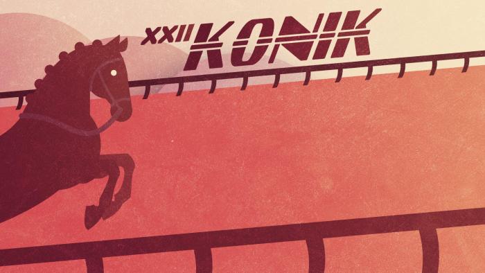 Grafika z koniem i tekstem, zapowiadająca XXII Targi Kół Naukowych i Organizacji Studenckich KONIK