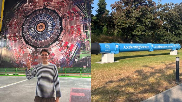 Na zdjęciu student na tle urządzeń w ośrodku naukowo-badawczym CERN