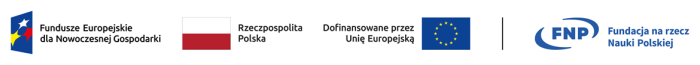 Na grafice cztery elementy: logo Funduszy Europejskiej, flaga Polski, flaga Unii Europejskiej, logo Fundacji na rzecz Nauki Polskiej