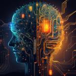 Na grafice głowa człowieka z zaznaczonymi połączeniami elektronicznymi